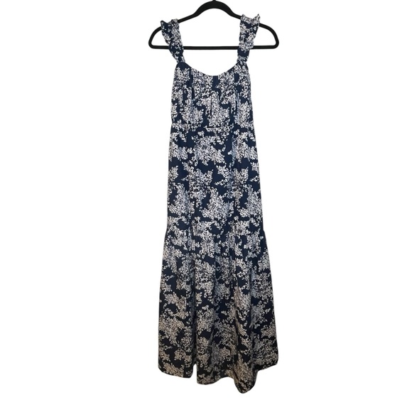 New Abercrombie & Fitch A&F Maxi Back Bow Tiered Navy floral Sun Dress Large - Picture 1 of 10